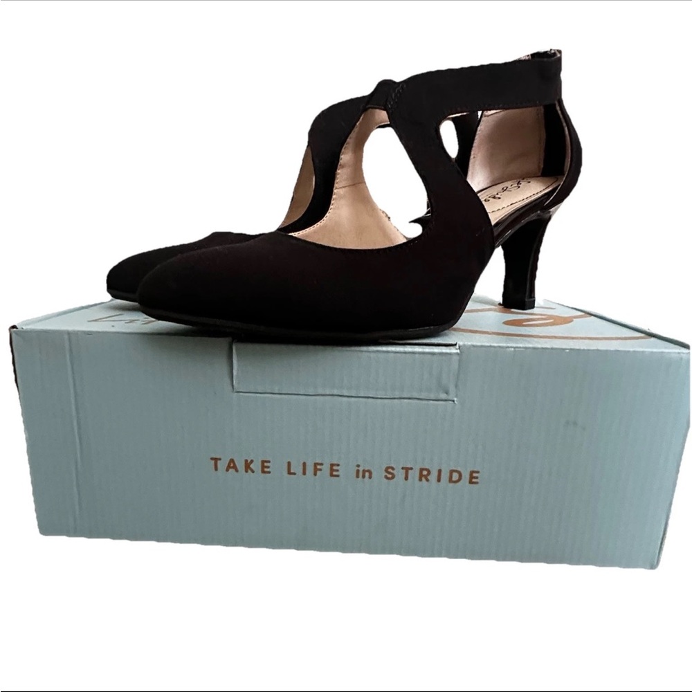 Life Stride Womens Giovanna Zip Up Comfort Dress Heels Block Black Size 8W